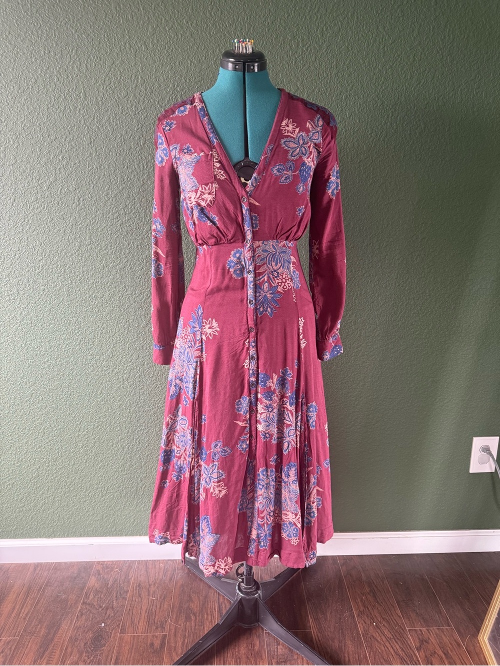 Free People Miranda Floral Button-Front Midi Dress